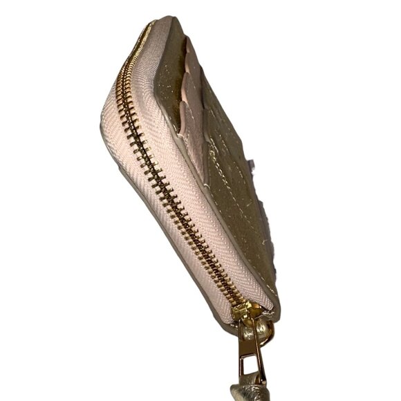 Tory Burch Scalloped-T metallic zip wallet in gold and pale pink leather (GUC) - Picture 3 of 5